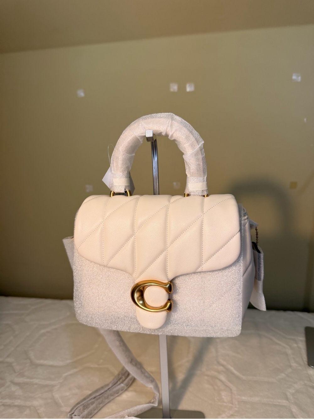 New Coach Cream Quilted Top-Handle Tabby Bag NWT